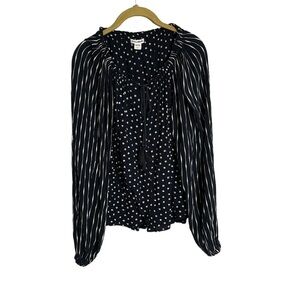 Billabong Black Mixed Print Stripe Polka Dot Blouse Long Sleeve Medium